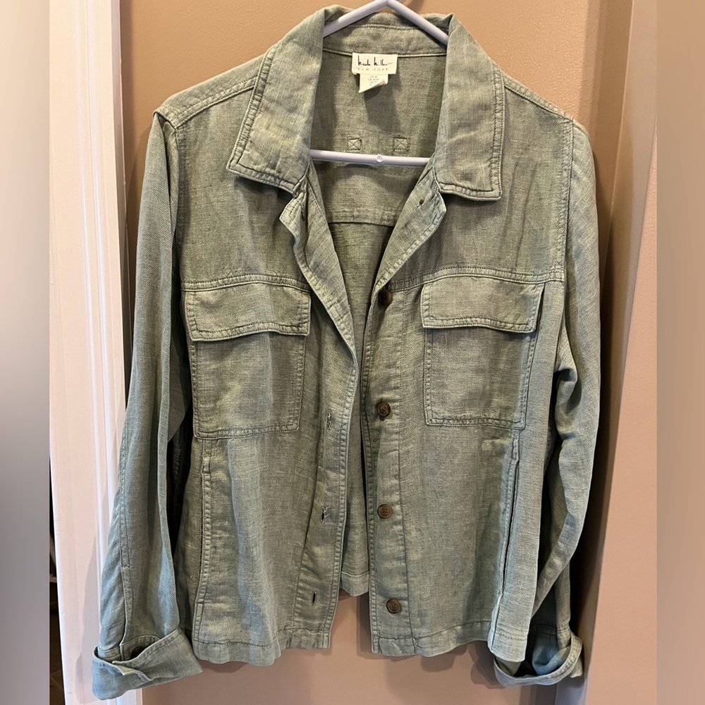 Nicole Miller Linen Jacket Sage Green sz Medium Like New